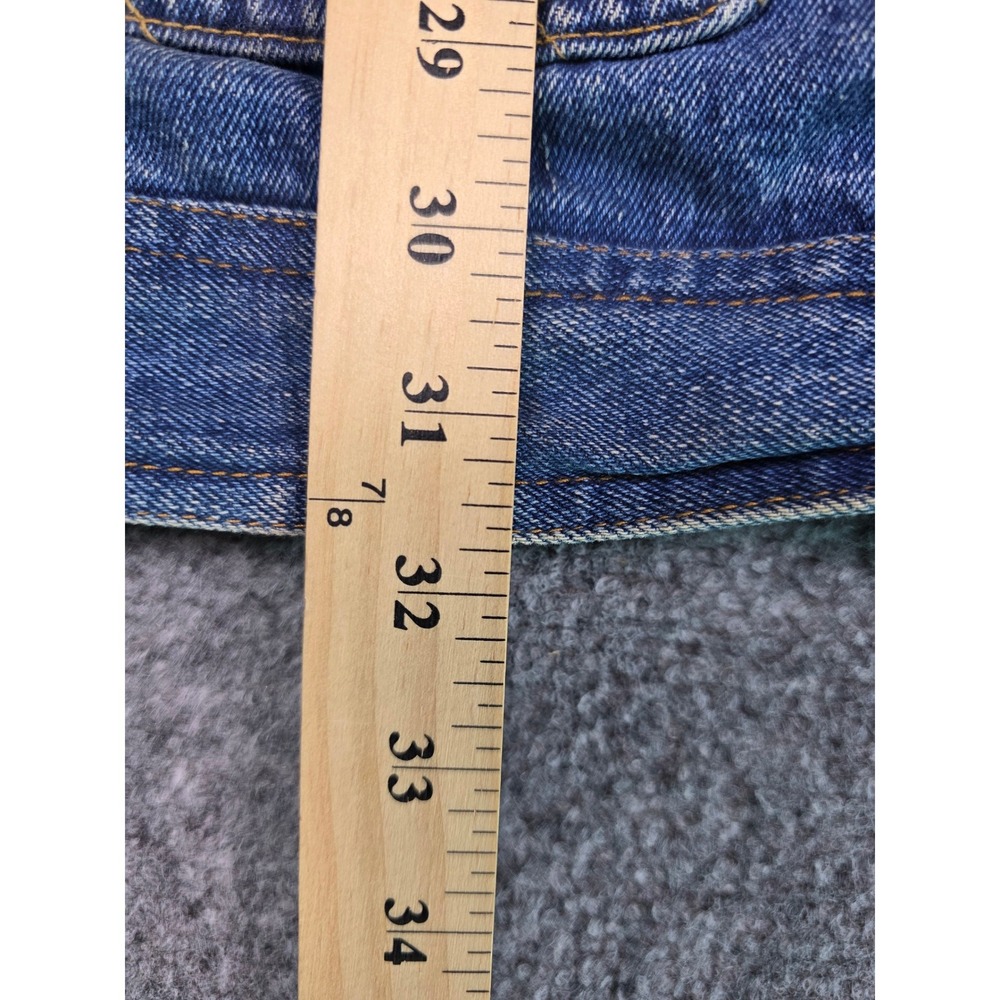 Vintage 90s Southwestern Aztec Denim Jacket Womens M Hooded Blanket Lined Long - Picture 3 of 10